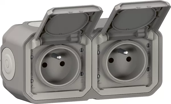 legrand-double prise de courant horizontale avec volet plexo complet saillie - gris (070005)