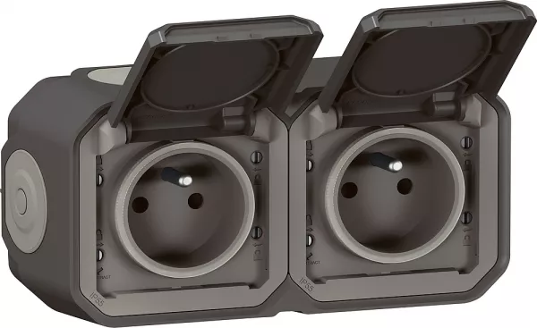 legrand-double prise de courant horizontale avec volet plexo complet saillie -anthracite (070064)