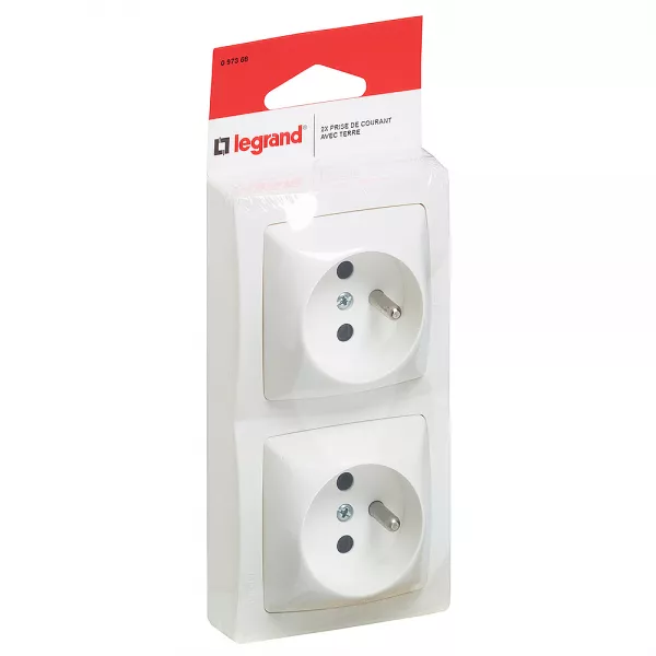 legrand-double prise de courant verticale avec terre appareillage saillie - blanc (097368)