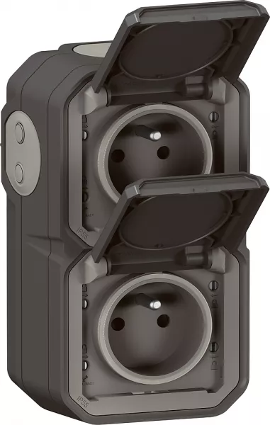 legrand-double prise de courant verticale avec volet plexo complet saillie - anthracite (070065)