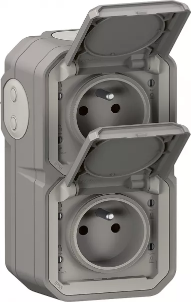 legrand-double prise de courant verticale avec volet plexo complet saillie - gris (070013)