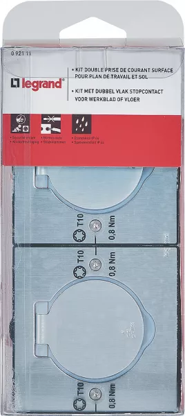 legrand-double prise de sol inox �tanche ip44 clapet de protection + boite � encastrer (092111)