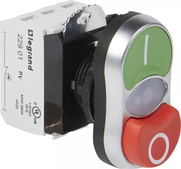 legrand-double touche lum affleurant+d�passant ip66 osmoz complet -vert/rouge -24v~-24v= (023765)