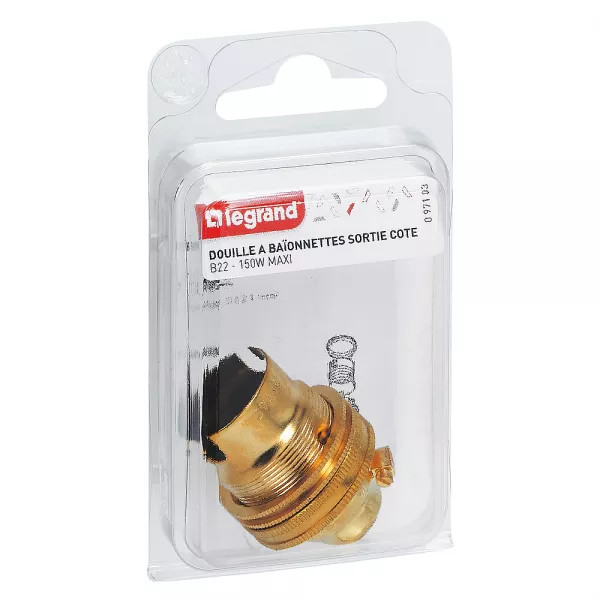 legrand-douille pour ampoule b22 - avec bague - sortie de c�ble lat�rale - laiton (097103)