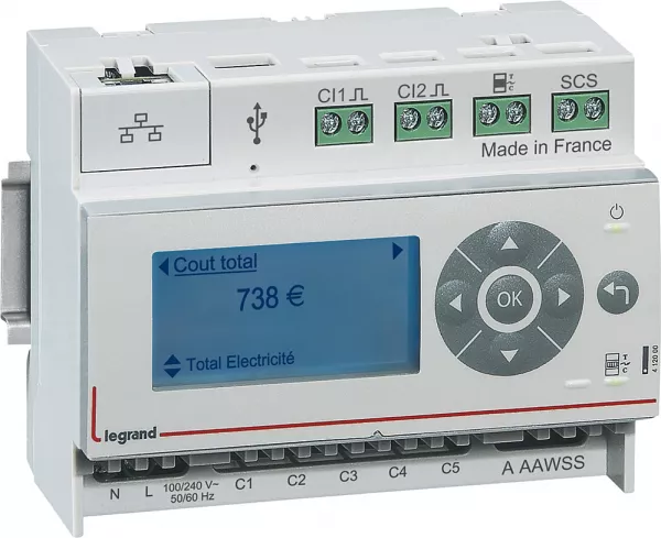 legrand-ecocompteur ippour mesure consommation 6 postes 110v~ � 230v~ - 6 modules din (412000)