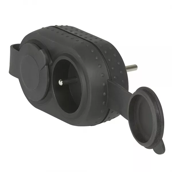 legrand-fiche 2x2p+t frontales 16a avec bouchon ip44 caoutchouc - noir (050470)