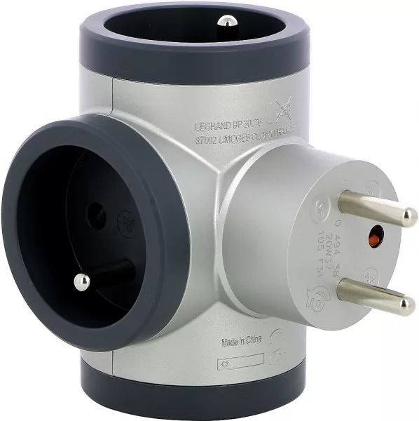 legrand-fiche 3x2p+t lat�rales 16a 230v 3680w - alu/gris fonc� (049438)