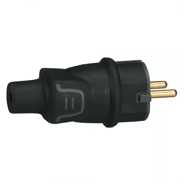 legrand-fiche caoutchouc 2p+t 16a ip44 standard germanique � sortie droite - noir (050342)