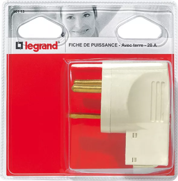 legrand-fiche de puissance m�le 20a -sortie c�ble par dessous -2 broches -blister -blanc (090113)