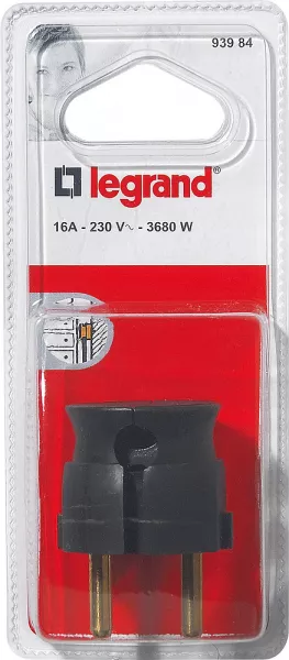 legrand-fiche extra-plate m�le sans terre - 16a - sortie lat�rale - blister - noir (093984)