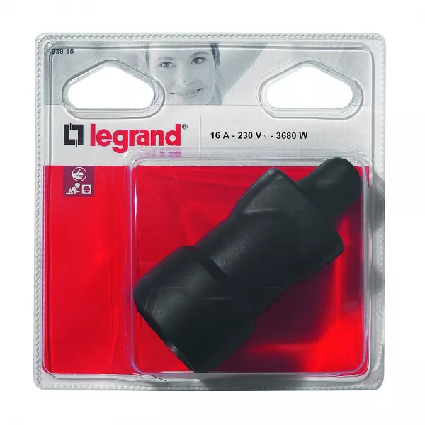 legrand-fiche femelle avec terre - caoutchouc - 16a - � vis - sortie droite - blister (093915)