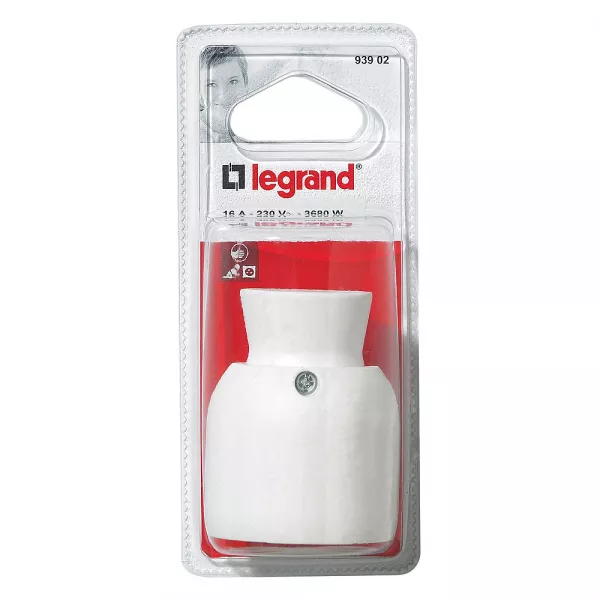 legrand-fiche femelle avec terre plastique - sortie du c�ble par arri�re -blister -blanc (093902)