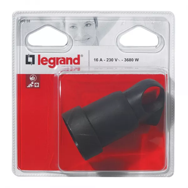 legrand-fiche femelle avec terre plastique annela 16a avec anneau - blister - noir (093908)