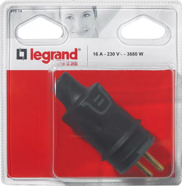 legrand-fiche m�le avec terre caoutchouc � vis 16a sortie droite - blister (093914)