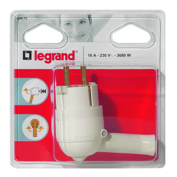 legrand-fiche m�le avec terre plastique - extraction facilit�e - blister - blanc (093975)