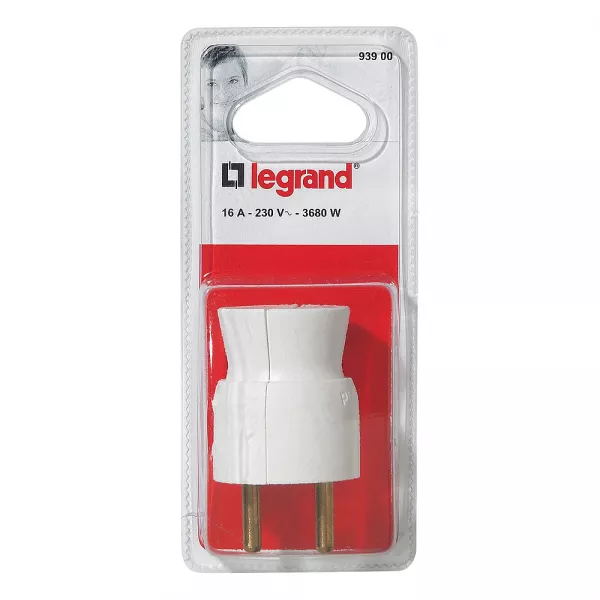 legrand-fiche m�le avec terre plastique - sortie du c�ble par l\'arri�re - blister -blanc (093900)