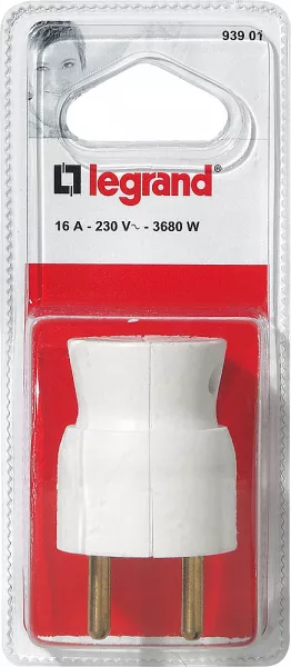legrand-fiche m�le avec terre plastique - sortie du c�ble par le dessous -blister -blanc (093901)