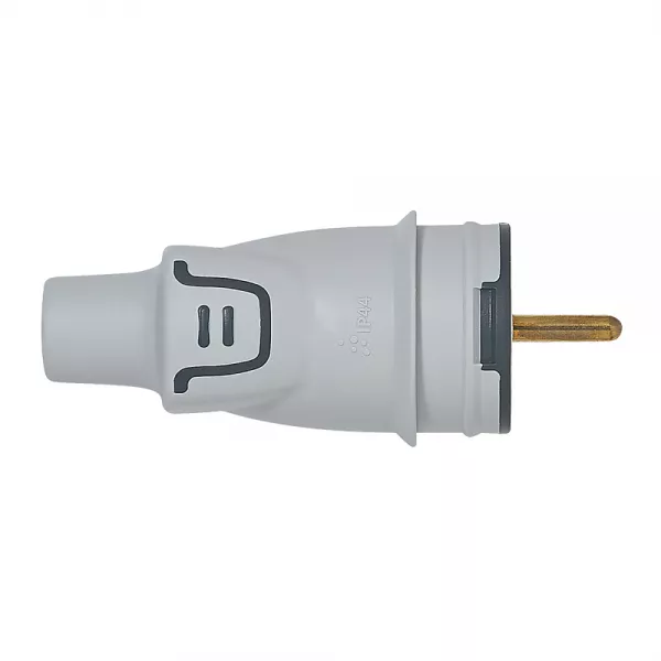 legrand-fiche m�le avec terre plexo - plastique - ip44 - blister - gris (090128)