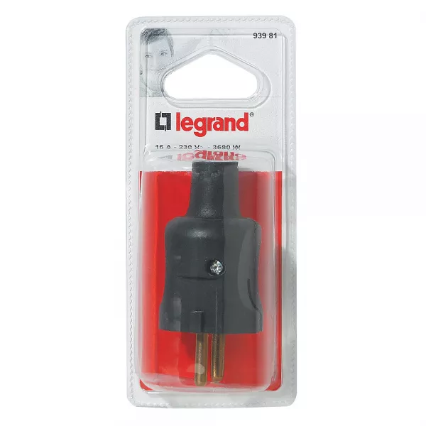 legrand-fiche m�le sans terre caoutchouc 16a - blister (093981)