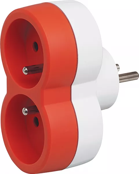 legrand-fiche multiprise 2 prises 2p+t 16a 230v avec sorties frontales - orange (050503)