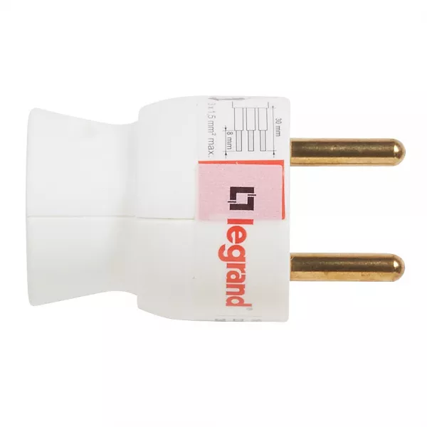 legrand-fiche plastique 2p+t 16a � sortie lat�rale avec �tiquette avec gencod - blanc (050101)