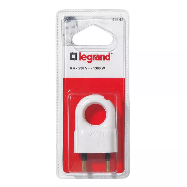 legrand-fiche plate m�le sans terre plastique - avec anneau extraction - blister - blanc (093962)