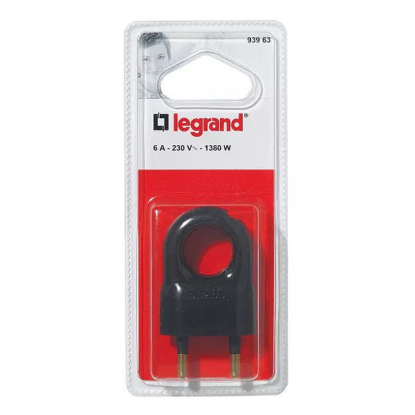 legrand-fiche plate m�le sans terre plastique - avec anneau extraction - blister - noir (093963)