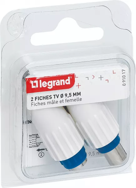 legrand-fiches t�l�vision coaxiales normalis�es 1 m�le et 1 femelle �9,52mm (091017)