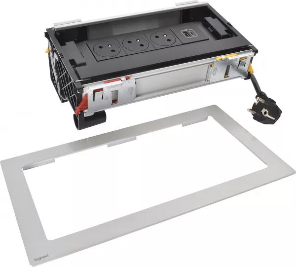 legrand-flip-up incara 3x2p+t surface + chargeur usb type-a+c - 8 modules m�tal (654850)