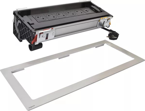 legrand-flip-up incara 5x2p+t surface + chargeur usb type-a+c - 12 modules m�tal (654852)