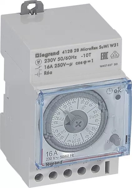 legrand-inter horaire analogique programmable auto hebdo - 1 sortie 16a 250v~ -3 modules (412828)