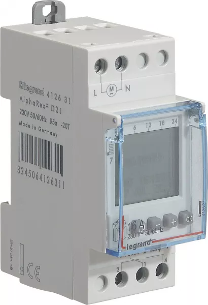legrand-inter horaire digital modulaire programmable jour/hebdo- 1 sortie 16a - 230v~ (412631)