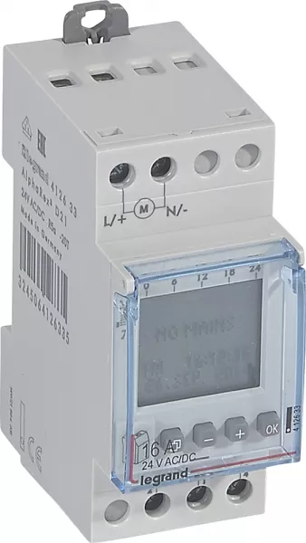 legrand-inter horaire digital modulaire programmable jour/hebdo- 1 sortie 16a - 24v~ (412633)