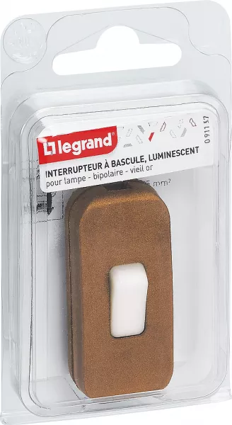 legrand-interrupteur � bascule � touche luminescente vieil or - blister avec gencod (091157)