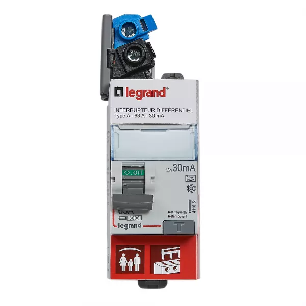 legrand-interrupteur diff�rentiel bipolaire 2p type a 30ma arriv�e haut/d�part haut 63a (092889)