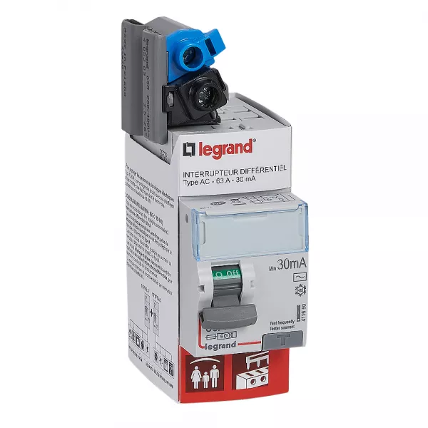 legrand-interrupteur diff�rentiel bipolaire 2p type ac 30ma arriv�e haut/d�part haut 63a (092888)