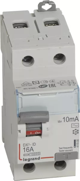 legrand-interrupteur diff�rentiel dx�-id haut/bas vis - 2p 230v~ 16a typeac 10ma - 2 mod (411500)