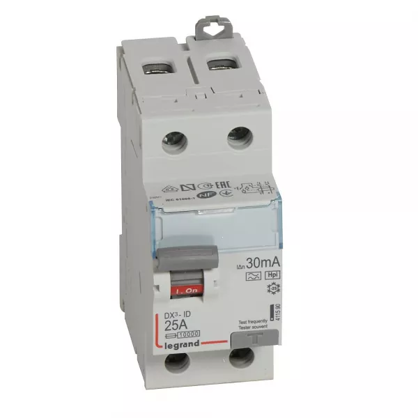 legrand-interrupteur diff�rentiel dx�-id haut/bas vis - 2p 230v~ 25a typef 30ma - 2 mod (411590)