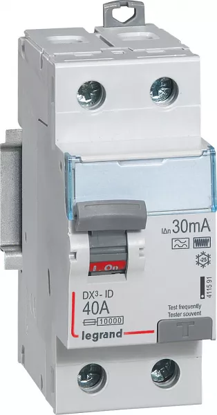 legrand-interrupteur diff�rentiel dx�-id haut/bas vis - 2p 230v~ 40a typef 30ma - 2 mod (411591)