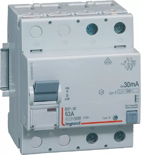 legrand-interrupteur diff�rentiel dx�-id haut/bas vis - 2p 230v~ 63a b 30ma - 4 modules (411843)