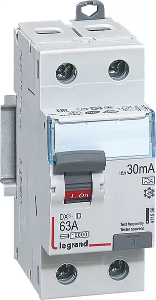 legrand-interrupteur diff�rentiel dx�-id haut/bas vis - 2p 230v~ 63a typea 30ma - 2 mod (411556)