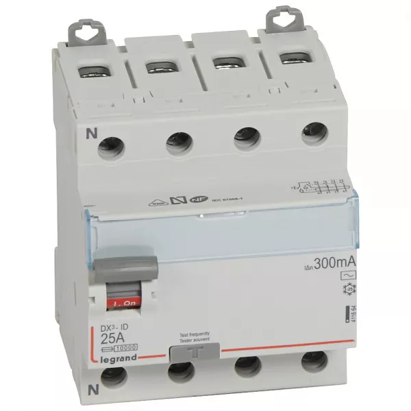 legrand-interrupteur diff�rentiel dx�-id haut/bas vis - 4p 400v~ 25a typeac 300ma -4 mod (411664)