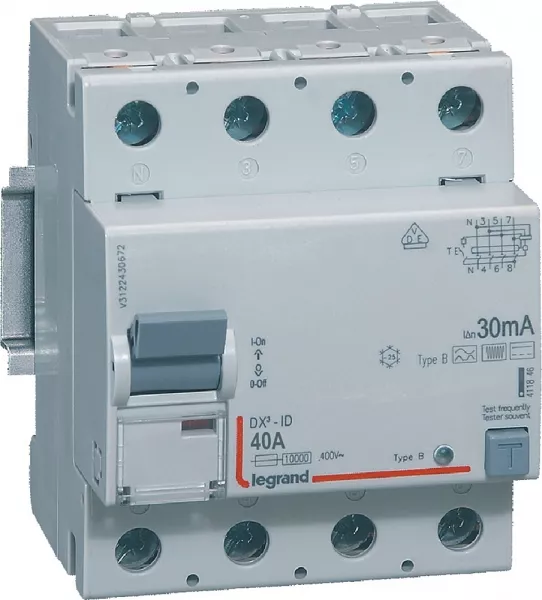 legrand-interrupteur diff�rentiel dx�-id haut/bas vis - 4p 400v~ 40a b 30ma - 4 modules (411846)