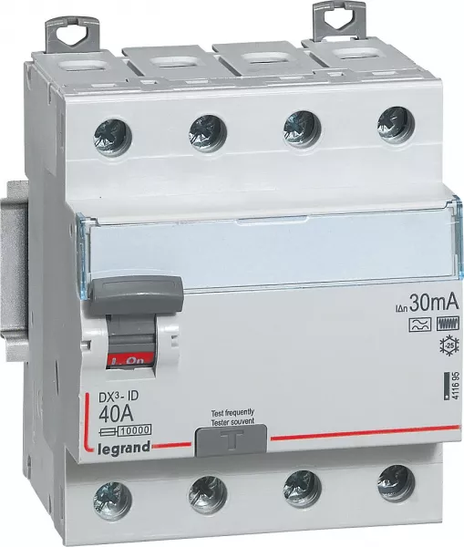 legrand-interrupteur diff�rentiel dx�-id haut/bas vis - 4p 400v~ 40a f 30ma - 4 modules (411695)