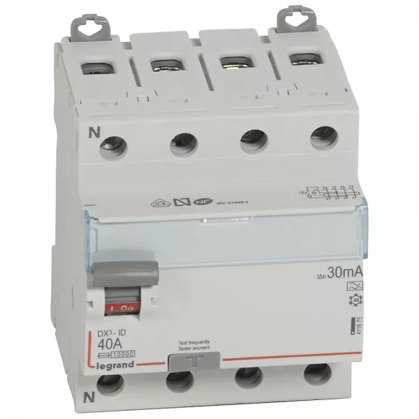 legrand-interrupteur diff�rentiel dx�-id haut/bas vis - 4p 400v~ 40a typea 30ma - 4 mod (411675)