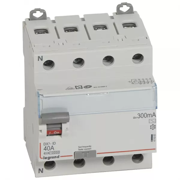 legrand-interrupteur diff�rentiel dx�-id haut/bas vis - 4p 400v~ 40a typeac 300ma -4 mod (411665)