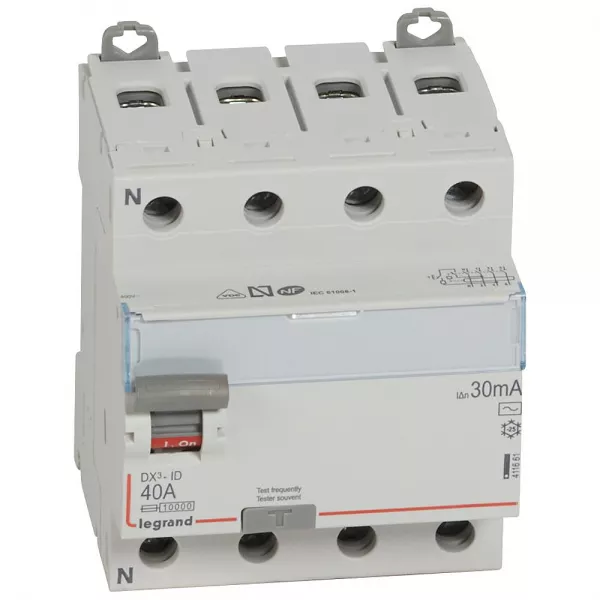 legrand-interrupteur diff�rentiel dx�-id haut/bas vis - 4p 400v~ 40a typeac 30ma - 4 mod (411661)
