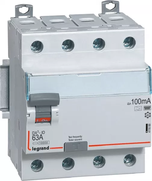 legrand-interrupteur diff�rentiel dx�-id haut/bas vis - 4p 400v~ 63a f 100ma -4 modules (411699)