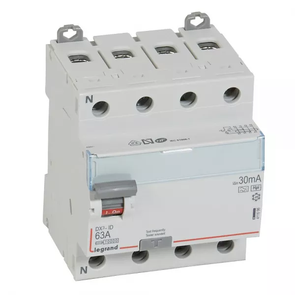legrand-interrupteur diff�rentiel dx�-id haut/bas vis - 4p 400v~ 63a f 30ma - 4 modules (411696)