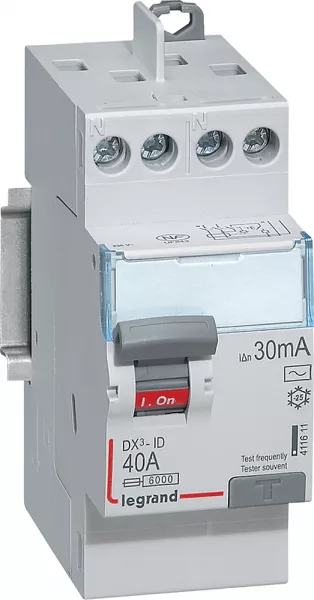 legrand-interrupteur diff�rentiel dx�-id haut/haut vis - 2p 230v~ 40a typeac 30ma -2 mod (411611)